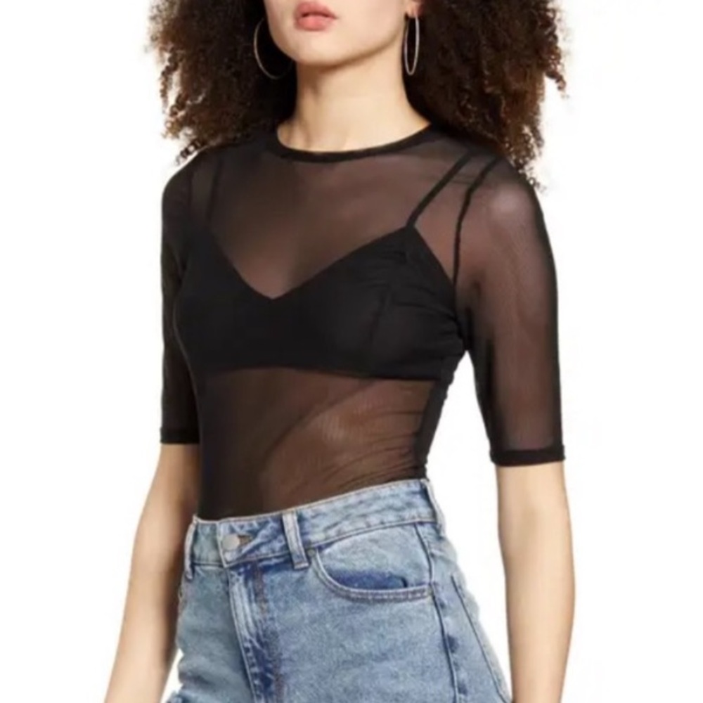 AFRM Short Sleeve Sheer Tee Shirt Black